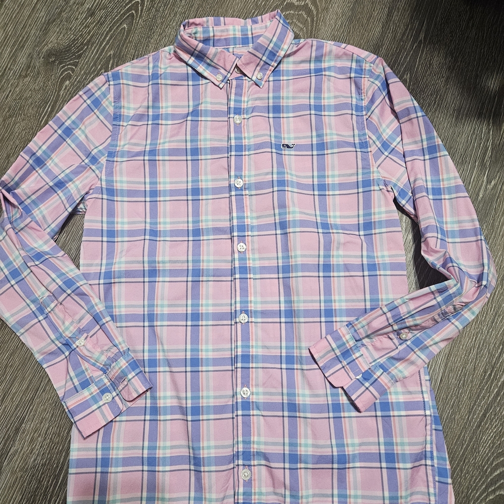 Vineyard Vines Kids Pink and Blue Plaid Shirt
